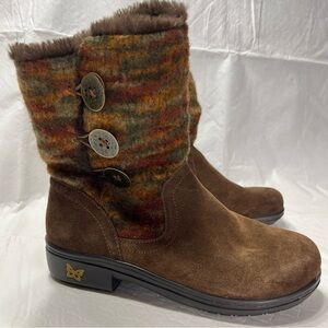 Alegria Nanook Boots Brown Suede Leather Faux Fur Lined Women Size 39 EU Cute